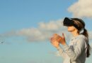 woman using vr goggles outdoors