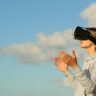 woman using vr goggles outdoors