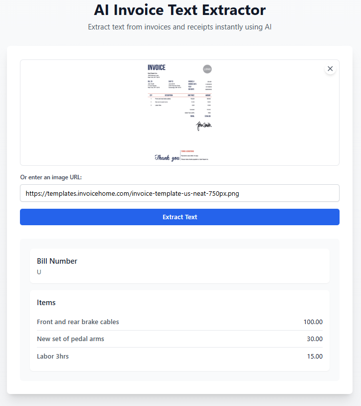 AI Invoice Text Extractor