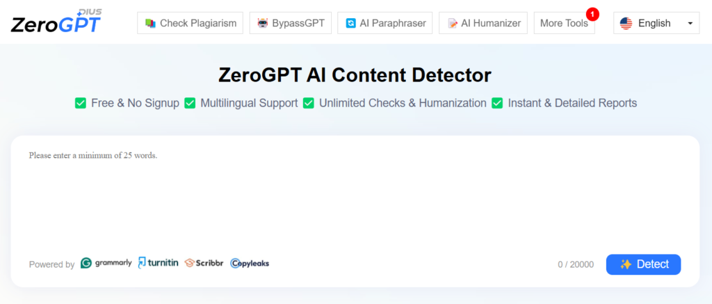 ZeroGPT AI Content Detector