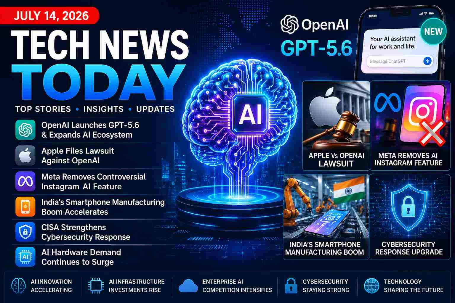 Technology Blog |AI | ML | AR | VR | Robotics 15 Tech News Today (July 14, 2026): Open AI's New AI Strategy, Apple's Lawsuit, AI Hardware Boom & More